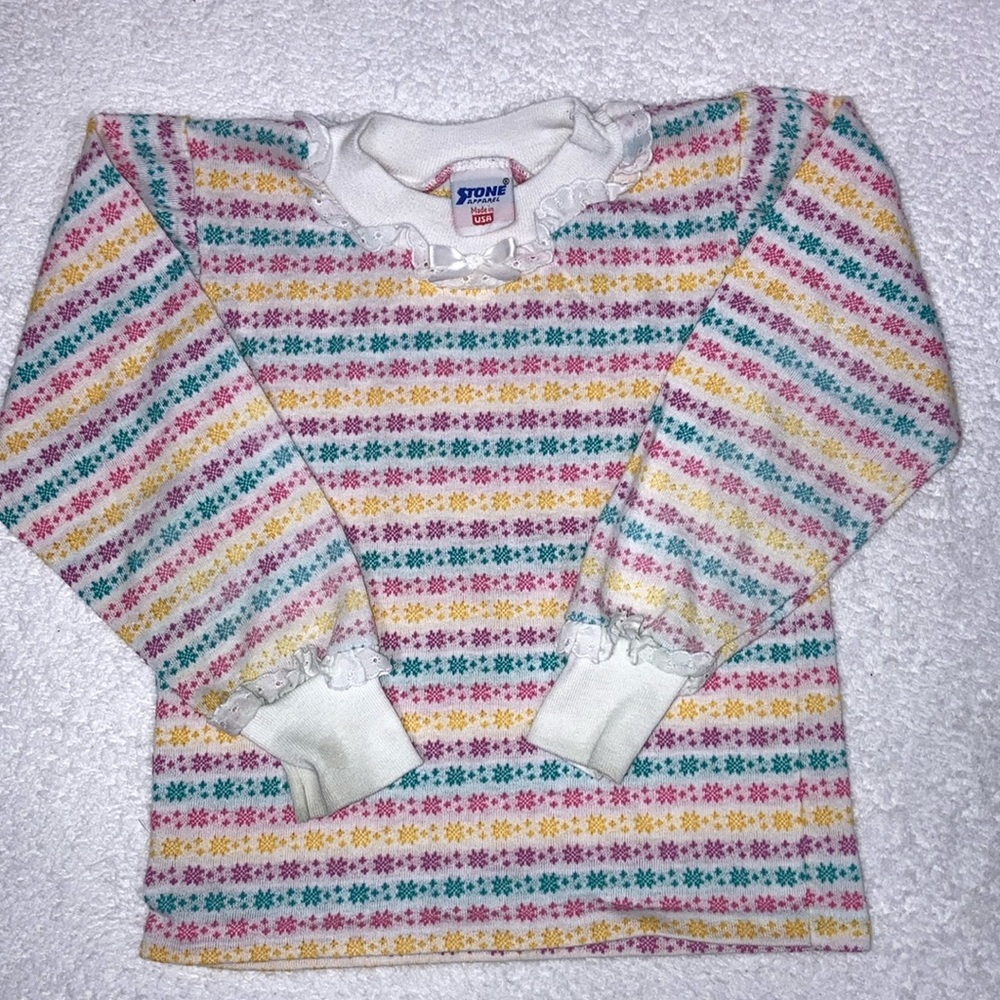 Vintage Stone apparel puff long sleeve lace trim collar 70’s size 6